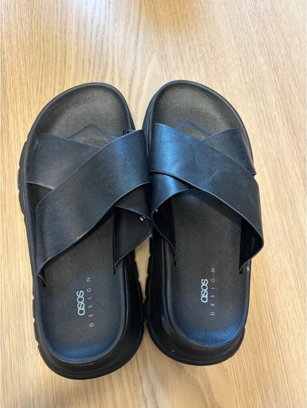 ASOS DESIGN Black Cross Strap Chunky Slide Sandals
